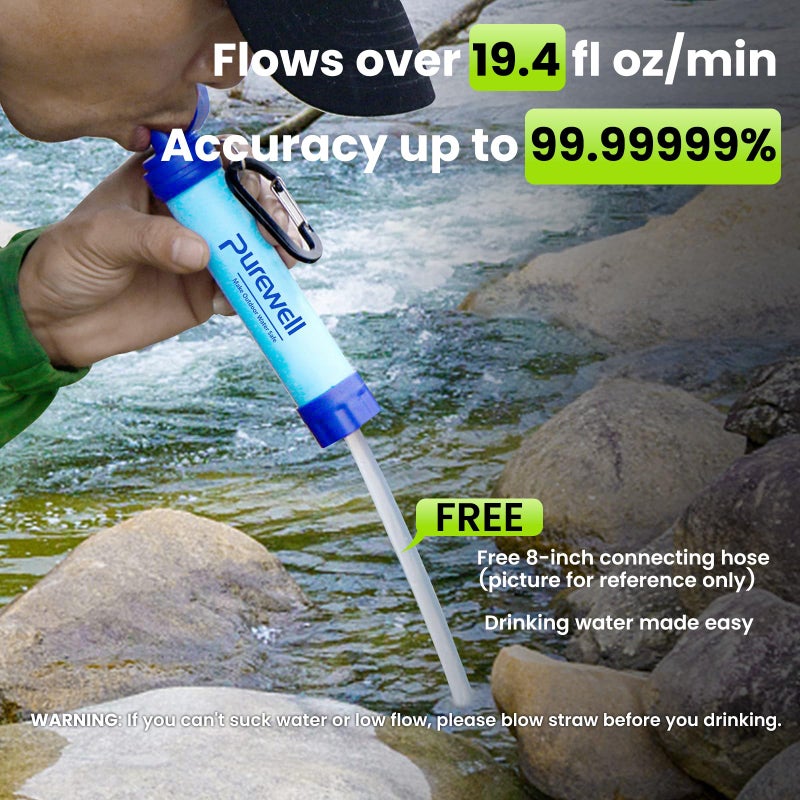 Purewell Outdoor Water Filter Personal Water Filtration Straw Emergency Survival Gear Water Purifier for Camping Hiking Climbing Backpacking - Image 4